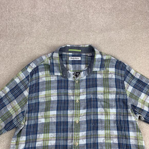 Tommy Bahama Blue Palapa Plaid Size XL Seagrove Floral Button Up - Picture 4 of 14